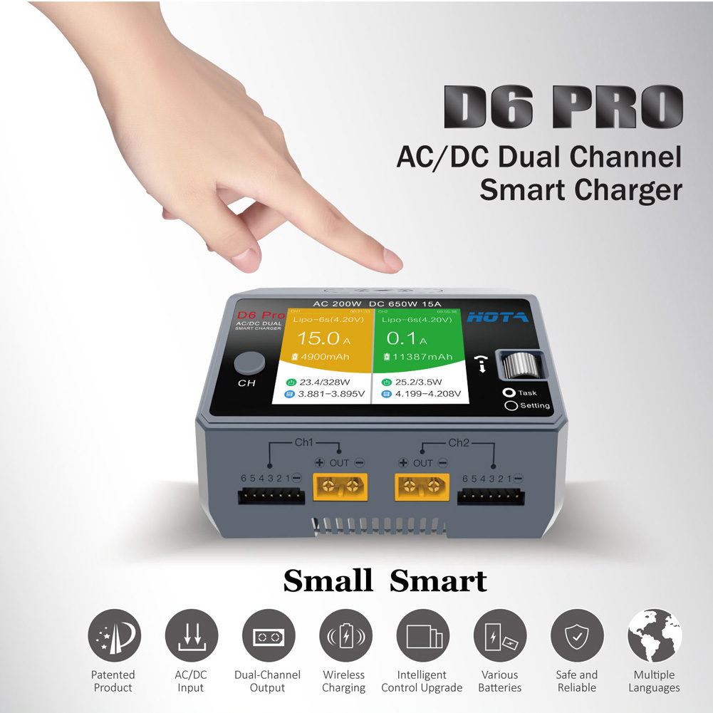 HOTA D6 Pro Black AC 200w DC 2 - Hota D6 Pro Dual Lipo Charger 评论和价格