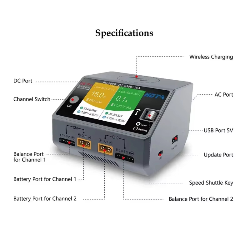 HOTA D6 Pro 200W AC 650W DC Du - Hota D6 Pro Dual Lipo Charger 评论和价格